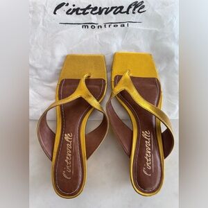 L'INTERVALLE Metallic Gold and Brown Square Toe Flats